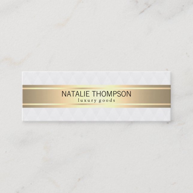 Diamond Pattern White Gold Ribbon Mini Business Card (Front)