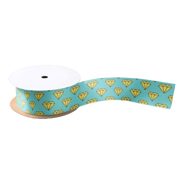Diamond Pattern - Yellow & Turquoise Satin Ribbon (Spool)