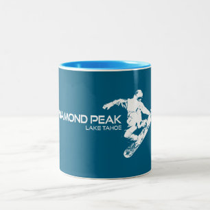 Diamond Peak Lake Tahoe Snowboarder Two-Tone Coffee Mug