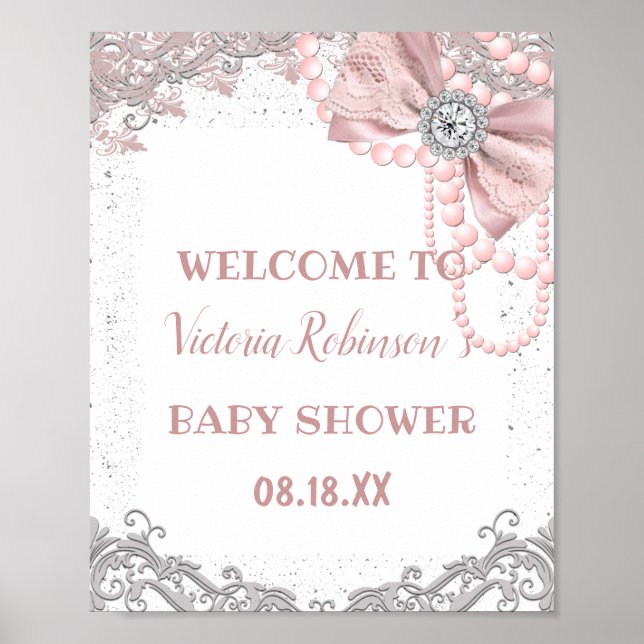 Diamond Pearl Blush Pink Girly Elegant Baby Shower Poster (Front)