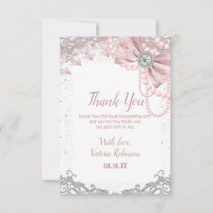 Diamond Pearl Blush Pink Girly Elegant Baby Shower Thank You Card