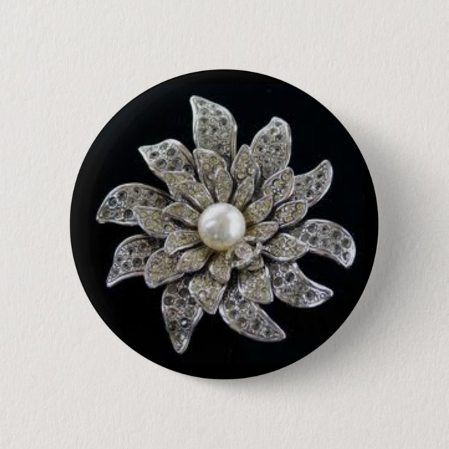Diamond & Pearl Brooch 6 Cm Round Badge (Front)