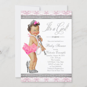 Diamond Pearl High Heels Little Lady Baby Shower Invitation
