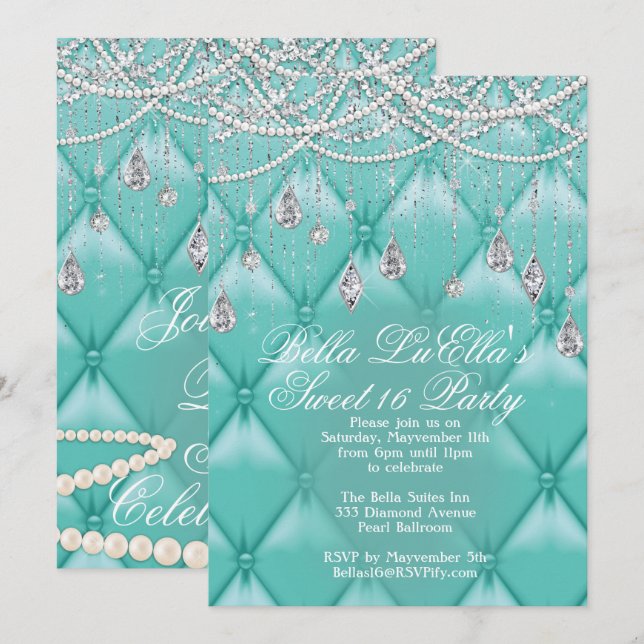 Diamond, Pearls and Bling Party Invitations (Front/Back)