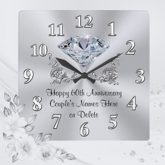 Diamond Personalised 60th Anniversary Gifts CLOCK