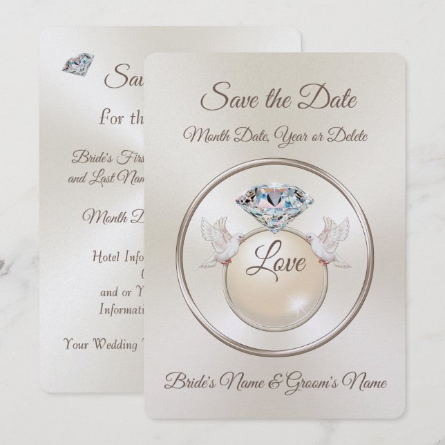 Diamond Personalised Save the Date Invitations (Front/Back)