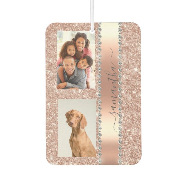 Diamond Photo Glitter Name Monogram Rose Gold  Car Air Freshener (Front)