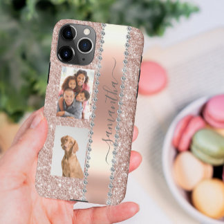 Diamond Photo Glitter Name Monogram Rose Gold Case