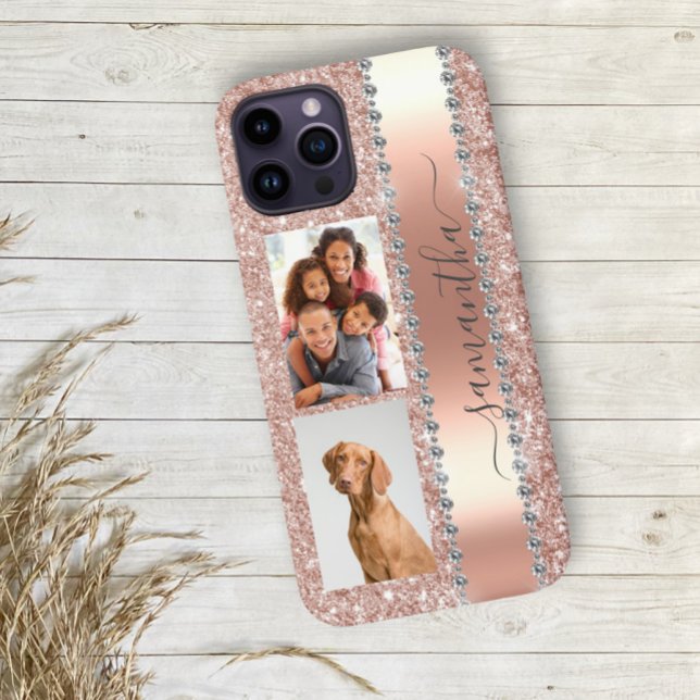 Diamond Photo Glitter Name Monogram Rose Gold Case-Mate iPhone Case (Creator Uploaded)