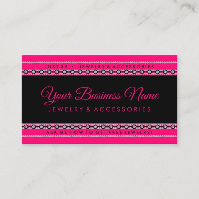 Diamond pink black jewellery business card (Front)