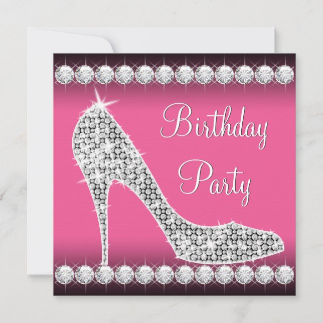 Diamond Pink High Heel Shoe Birthday Party Invitation (Front)