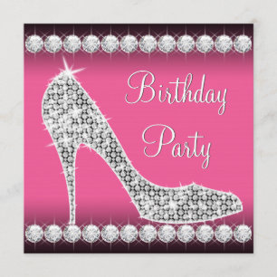 Diamond Pink High Heel Shoe Birthday Party Invitation