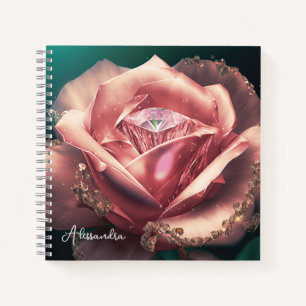 Diamond Pink Rose Personalised Notebook
