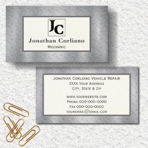 Diamond Plate Metallic with Monogram Business Card
