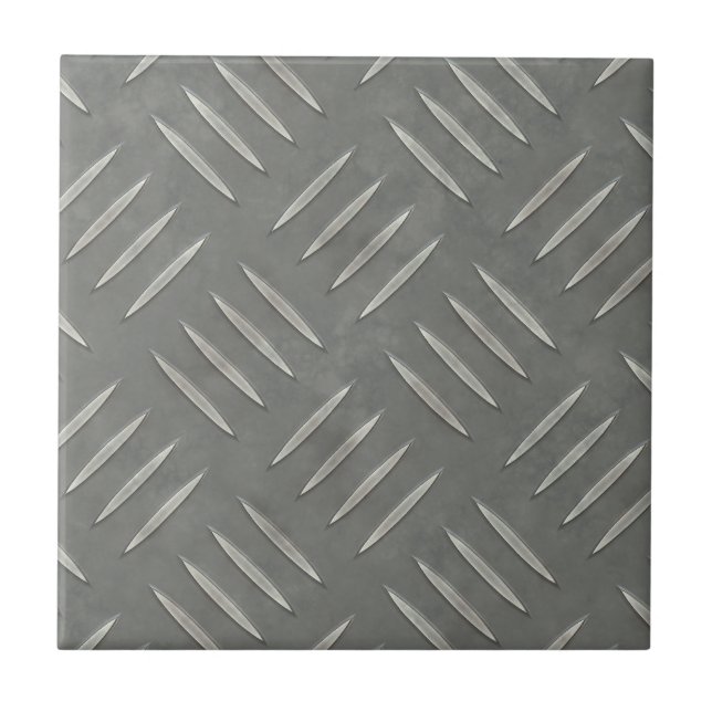 Diamond Plate Stainless Steel Textured Ceramic Tile (Front)