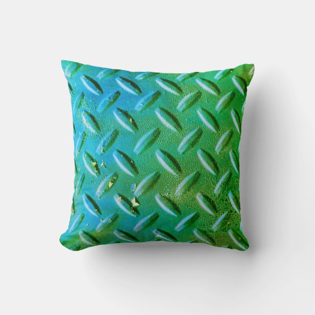 Diamond Plate Steel Green and Blue Cushion (Front)