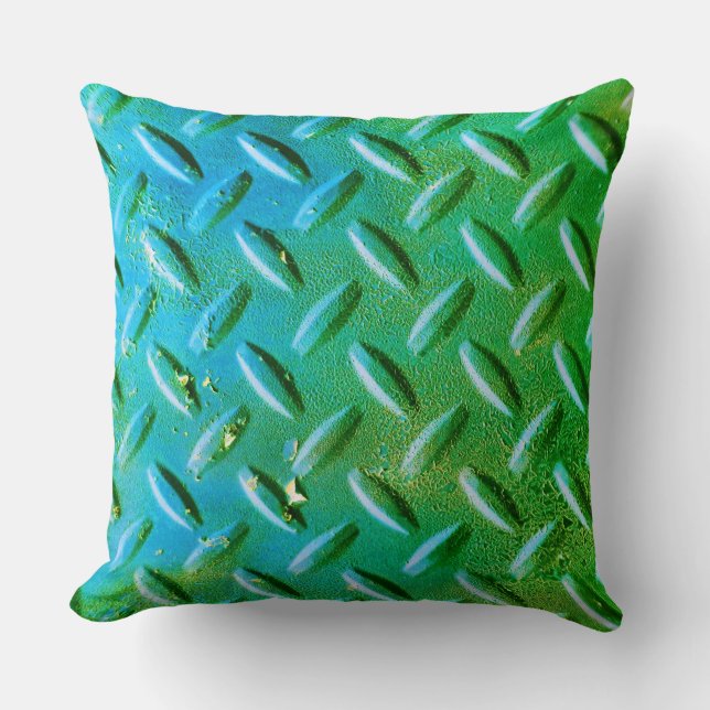 Diamond Plate Steel Green and Blue Cushion (Front)