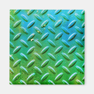 Diamond Plate Steel Green and Blue Magnet
