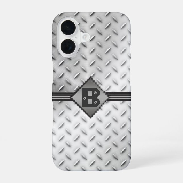 Diamond Plate Steel Monogram iPhone 16 Case (Back)