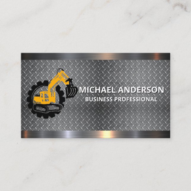 Diamond Plated Steel | Construction Machinery Business Card (Front)
