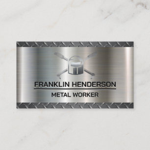 Diamond Plated Steel   Welder Logo   Metal Business Card