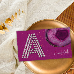 Diamond Plum Purple Agate Initial Letter Monogram Business Card