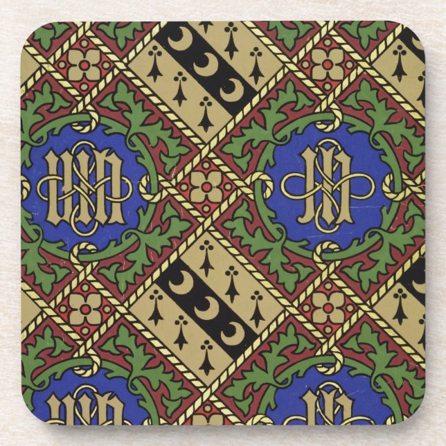 Diamond print ecclesiastical wallpaper design coaster (Front)