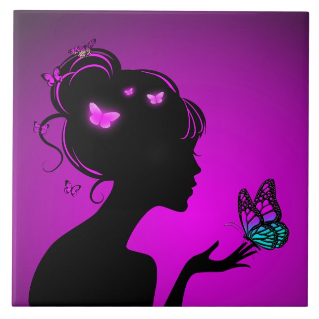 Diamond Purple butterfly woman Ceramic Tile (Front)