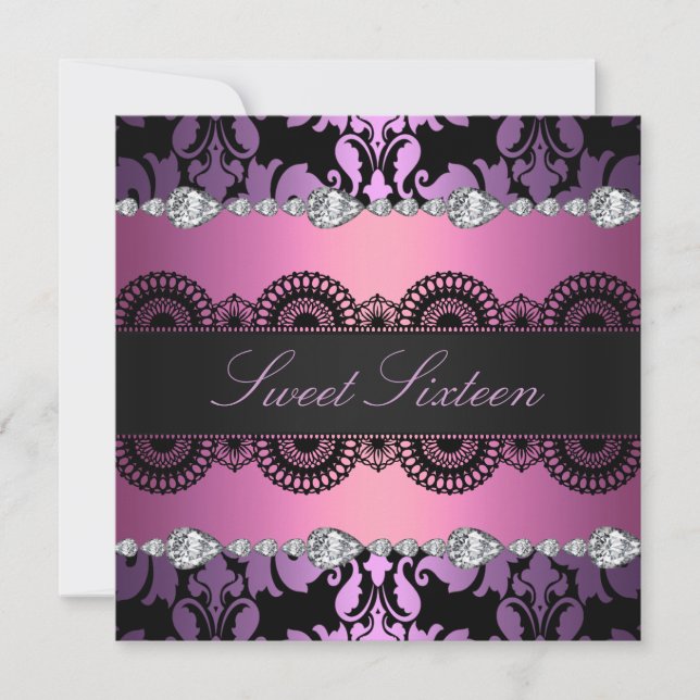 Diamond Purple/Pink Sweet16 Birthday invite (Front)