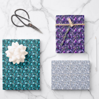 Diamond, Purple & Teal Gemstone Wrapping Paper Sheet