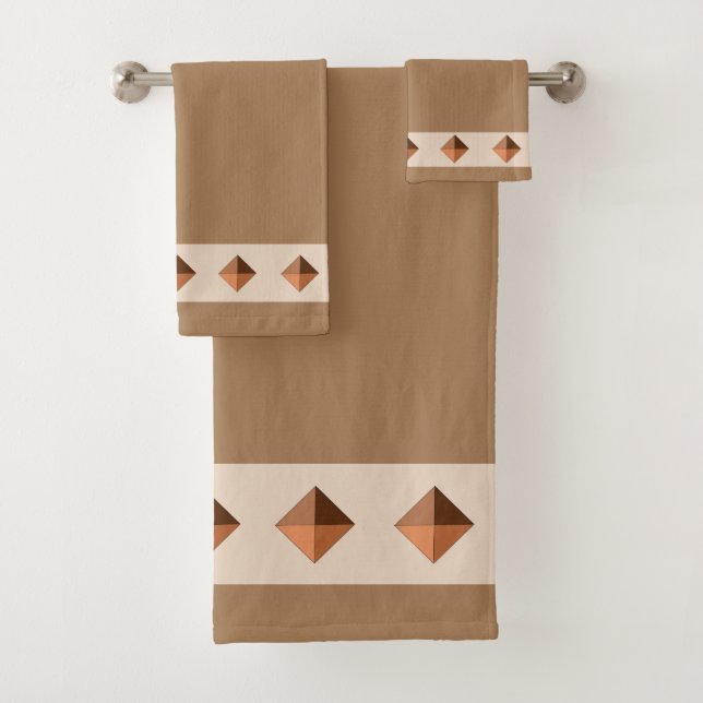 Diamond Pyramids on Brown Bath Towel Set (Insitu)