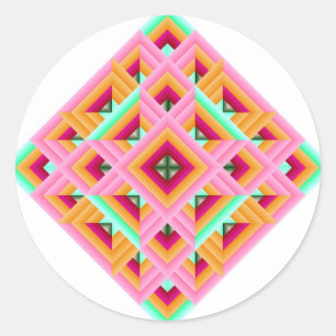 Diamond Quilt in Pink and Green Classic Round Sticker