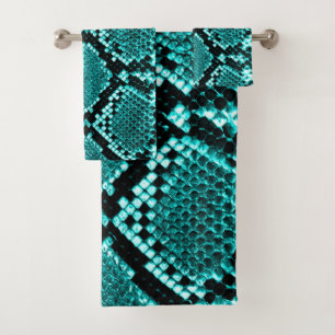 Diamond Rattlesnake Snake Skin aqua Bath Towel Set