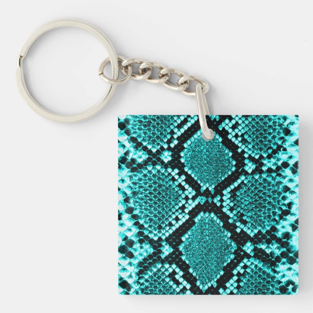 Diamond Rattlesnake Snake Skin aqua Key Ring (Front)