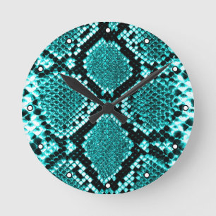 Diamond Rattlesnake Snake Skin aqua with Dots Round Clock