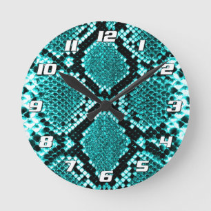 Diamond Rattlesnake Snake Skin aqua with Numbers Round Clock
