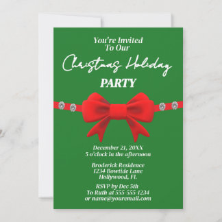 Diamond & Red Bow Holiday Christmas Party  Invitation