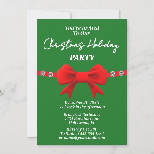 Diamond & Red Bow Holiday Christmas Party  Invitation (Front)