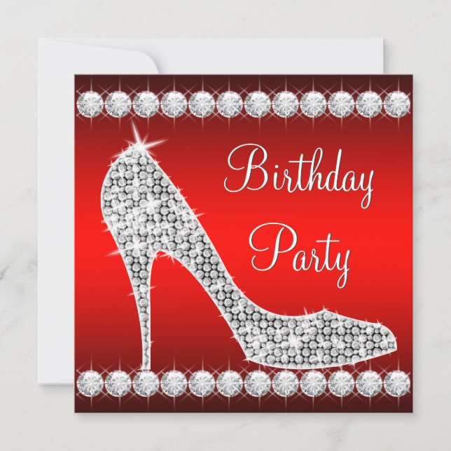 Diamond Red High Heel Shoe Birthday Party Invitation (Front)