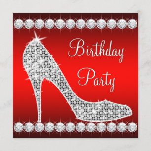 Diamond Red High Heel Shoe Birthday Party Invitation