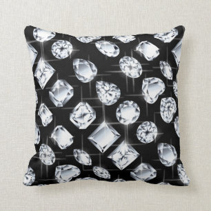 Diamond rhinestone jewel gemstone on black bling cushion