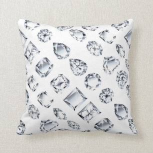 Diamond rhinestone jewel gemstone on white bling cushion