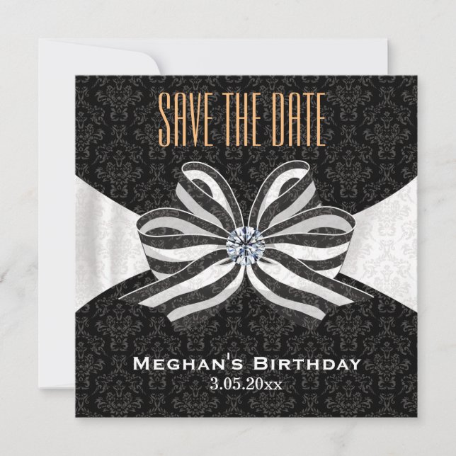 Diamond Ribbon with Damask Pattern Variation Save The Date (Front)