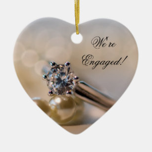 Diamond Ring and Pearls Engagement Ceramic Ornament