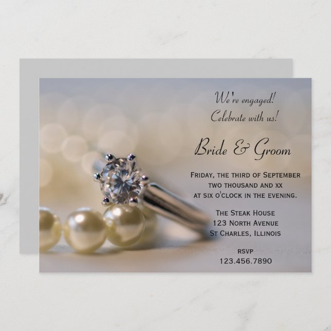 Diamond Ring and Pearls Engagement Party  Invitation (Front/Back)