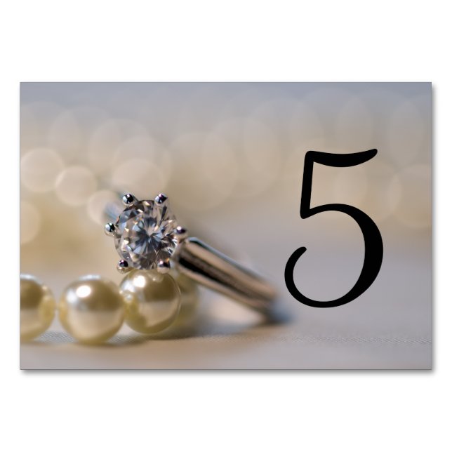 Diamond Ring and Pearls Wedding Table Numbers (Front)