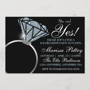 Diamond ring, Bachelorette, she said yes Invitation