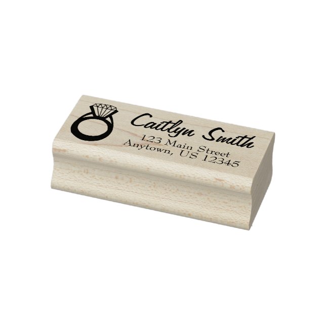 Diamond Ring Bling Bride Personalised Address Rubber Stamp (Stamp)