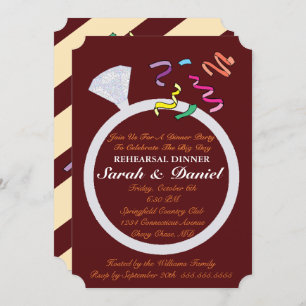 Diamond Ring Burgundy Silver Glamour Bridal Shower Invitation