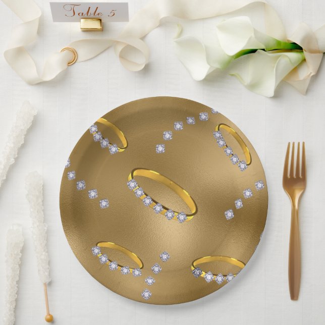 Diamond ring gold paper plate (Wedding)